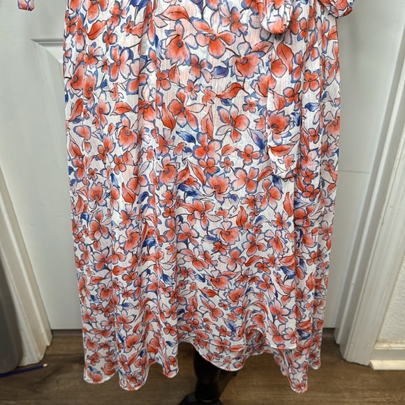 Tommy Hilfiger Sz 8 Coral Blue Floral Chiffon Flowy Lightweight Faux Wrap Dress - Picture 5 of 16